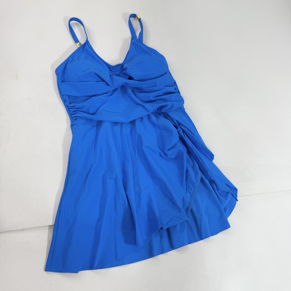 Swimdress Womens XL Blue One Piece Swim Skirt Adjustable Straps Lined Padded